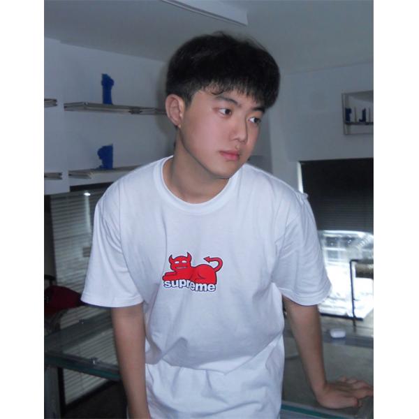 ブラック 半袖Tシャツ Supreme デビルロゴ シュプリーム コピー クルーネック ストリートトップス