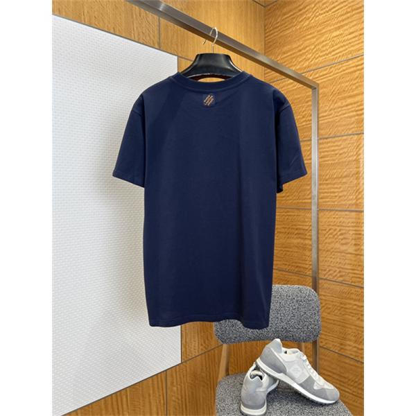  ネイビー 半袖Tシャツ Louis Vuitton 立体Vuittonロゴ ルイヴィトン コピー 光沢刺繍風 クルーネック メンズカジュアルトップス