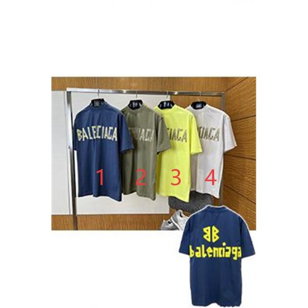 ライムイエロー 半袖Tシャツ BALENCIAGA ビッグロゴプリント バレンシアガ コピー オーバーサイズ クルーネック メンズカジュアル