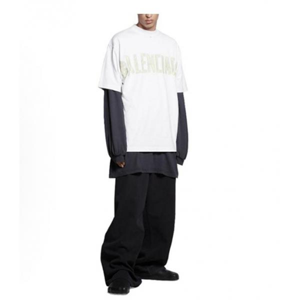 ライムイエロー 半袖Tシャツ BALENCIAGA ビッグロゴプリント バレンシアガ コピー オーバーサイズ クルーネック メンズカジュアル