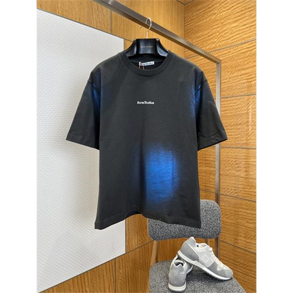 チャコールブラック 半袖Tシャツ Acne Studios 胸元ミニロゴ アクネストゥディオズ コピー クルーネック ゆったりシルエット