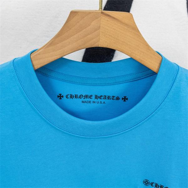 CHROME HEARTS クロムハーツ コピー メンズ 半袖Tシャツ ポケット付き ロゴプリント クルーネック ブルー