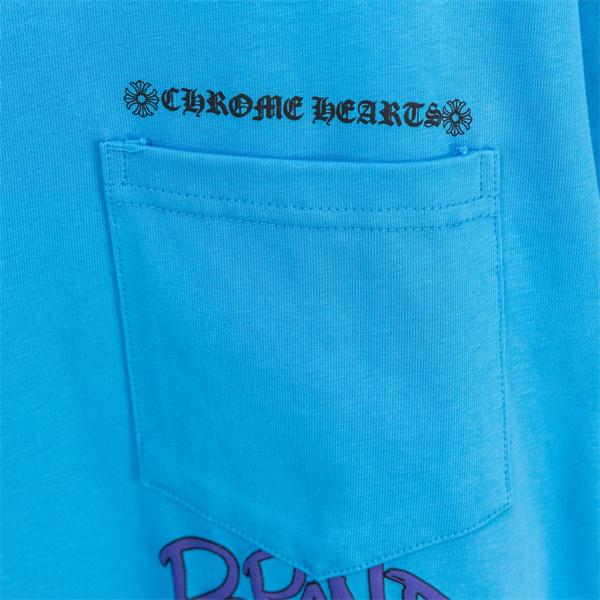CHROME HEARTS クロムハーツ コピー メンズ 半袖Tシャツ ポケット付き ロゴプリント クルーネック ブルー