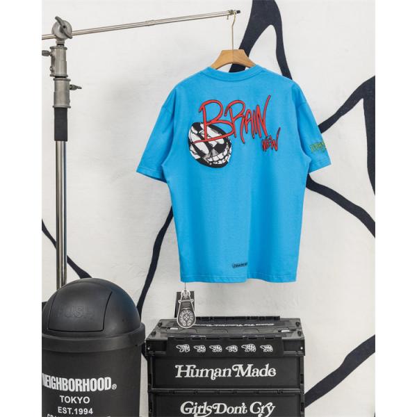 CHROME HEARTS クロムハーツ コピー メンズ 半袖Tシャツ ポケット付き ロゴプリント クルーネック ブルー