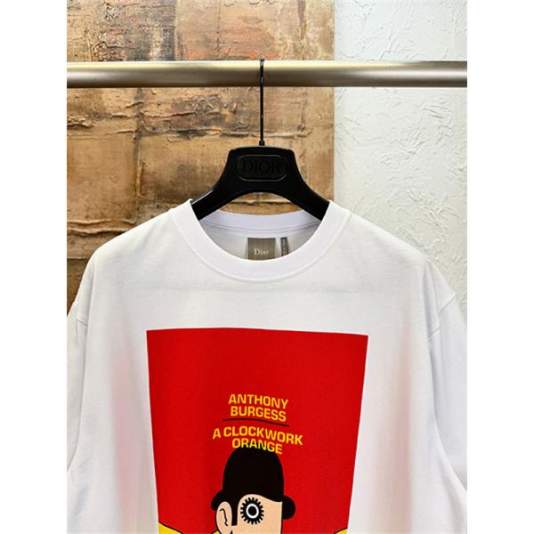 ホワイト 半袖Tシャツ Dior アートグラフィックプリント ディオール コピー カラーブロック クルーネック メンズカジュアル