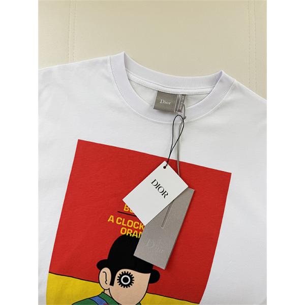 ホワイト 半袖Tシャツ Dior アートグラフィックプリント ディオール コピー カラーブロック クルーネック メンズカジュアル