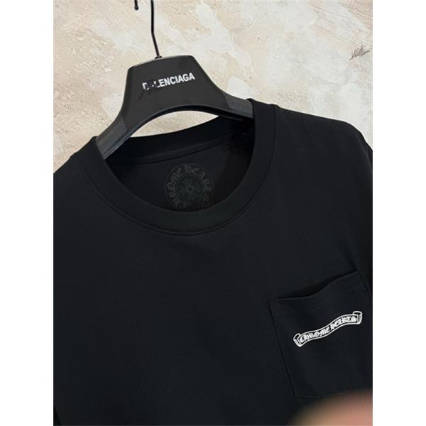  ホワイト 半袖Tシャツ Chrome Hearts クロムハーツ コピー 胸ポケットロゴ 裾グラフィック クルーネック ゆったりシルエット