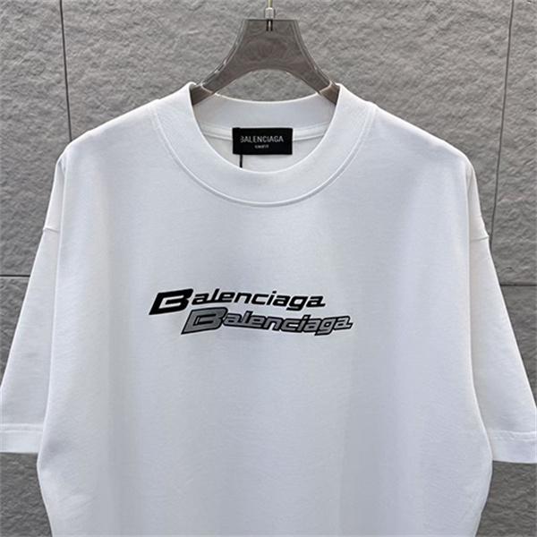 ビビッドピンク 半袖Tシャツ BALENCIAGA バレンシアガ コピー ダブルロゴプリント クルーネック ゆったりシルエット メンズカジュアル