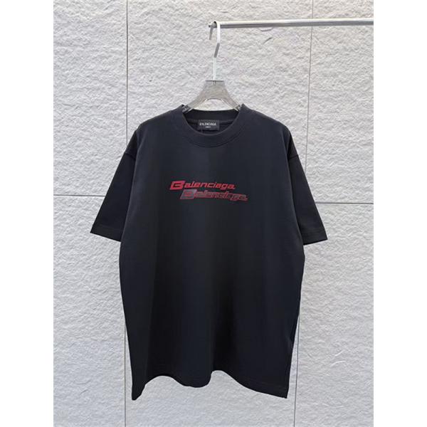 ビビッドピンク 半袖Tシャツ BALENCIAGA バレンシアガ コピー ダブルロゴプリント クルーネック ゆったりシルエット メンズカジュアル