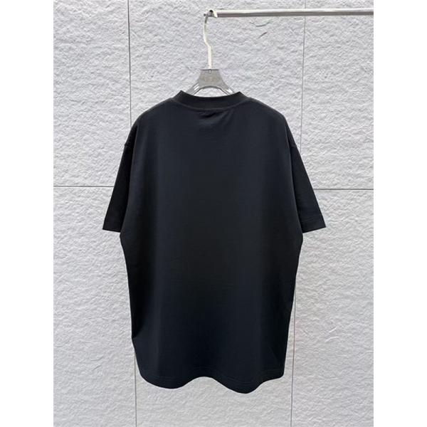 ビビッドピンク 半袖Tシャツ BALENCIAGA バレンシアガ コピー ダブルロゴプリント クルーネック ゆったりシルエット メンズカジュアル