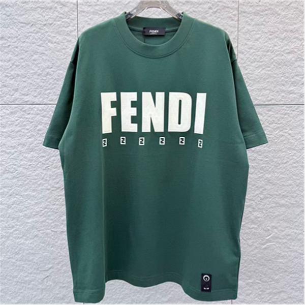  ディープグリーン 半袖Tシャツ FENDI フェンディ コピー ビッグロゴプリント FFミニパターン クルーネック ゆったりトップス