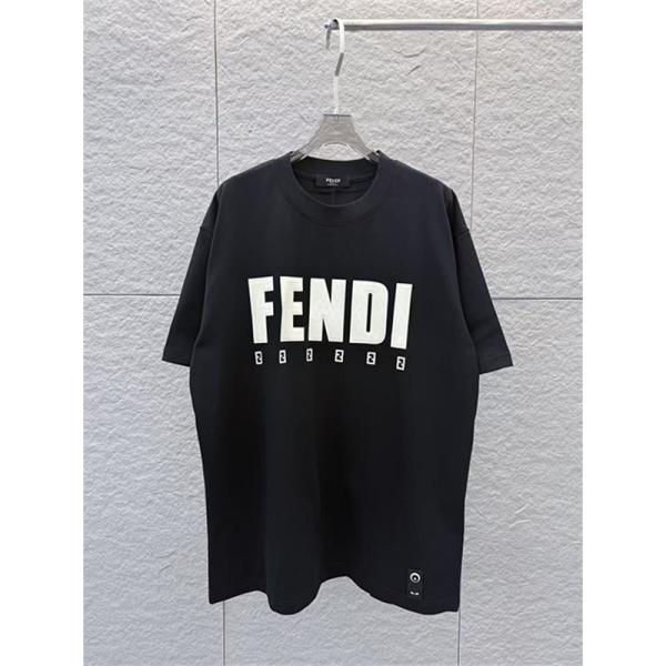  ディープグリーン 半袖Tシャツ FENDI フェンディ コピー ビッグロゴプリント FFミニパターン クルーネック ゆったりトップス