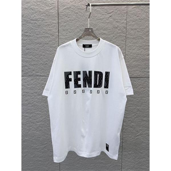  ディープグリーン 半袖Tシャツ FENDI フェンディ コピー ビッグロゴプリント FFミニパターン クルーネック ゆったりトップス