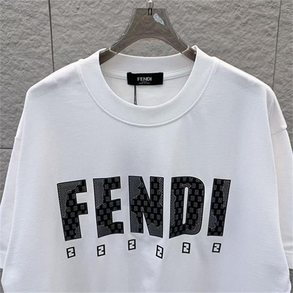  ディープグリーン 半袖Tシャツ FENDI フェンディ コピー ビッグロゴプリント FFミニパターン クルーネック ゆったりトップス