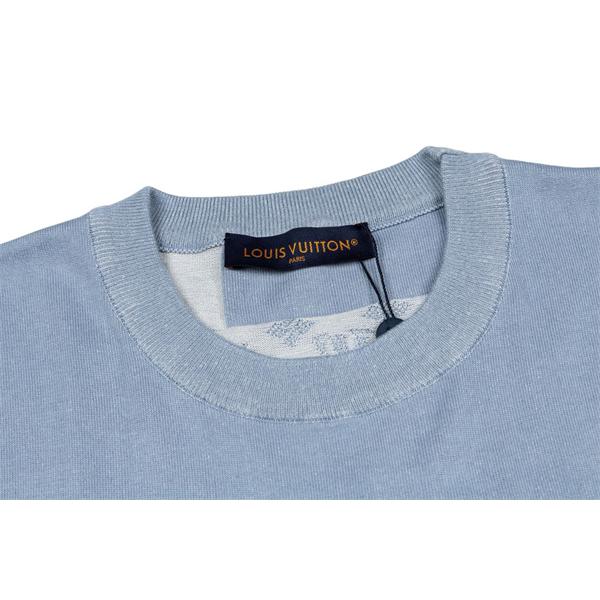 ブルー モノグラムパネル切替 クルーネック ポケットディテール 柔らかニット Tシャツ LOUIS VUITTON ルイヴィトン コピー