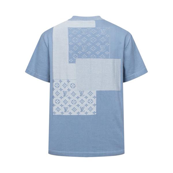 ブルー モノグラムパネル切替 クルーネック ポケットディテール 柔らかニット Tシャツ LOUIS VUITTON ルイヴィトン コピー