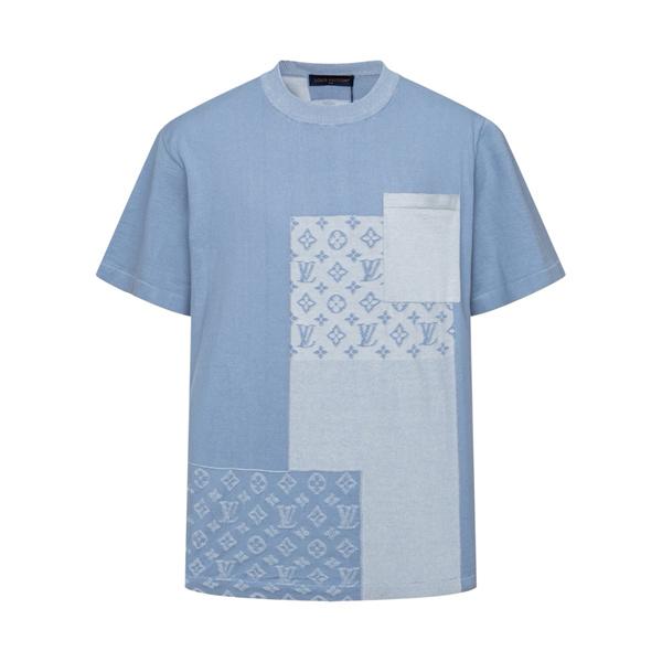 ブルー モノグラムパネル切替 クルーネック ポケットディテール 柔らかニット Tシャツ LOUIS VUITTON ルイヴィトン コピー