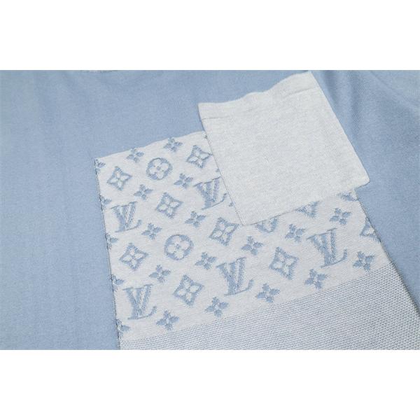 ブルー モノグラムパネル切替 クルーネック ポケットディテール 柔らかニット Tシャツ LOUIS VUITTON ルイヴィトン コピー