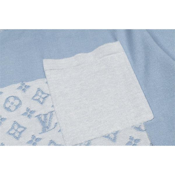 ブルー モノグラムパネル切替 クルーネック ポケットディテール 柔らかニット Tシャツ LOUIS VUITTON ルイヴィトン コピー