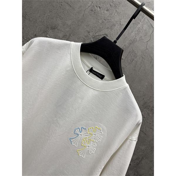 ブラック 半袖Tシャツ Chrome Hearts クロムハーツ コピー マルチカラークロス刺繍風 胸元ワンポイント クルーネック ゆったりシルエット