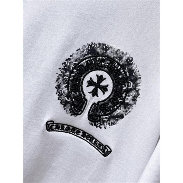 ブラック 半袖Tシャツ Chrome Hearts クロムハーツ コピー ピンクバックサークルロゴ クルーネック クロスモチーフ ストリートトップス