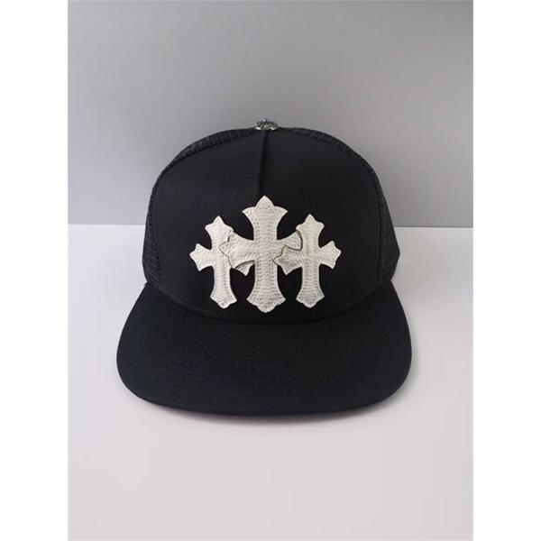ブラック メッシュキャップ Chrome Hearts クロムハーツ コピー CHロゴ刺繍 フラットバイザー 通気パネル ストリートアクセサリー