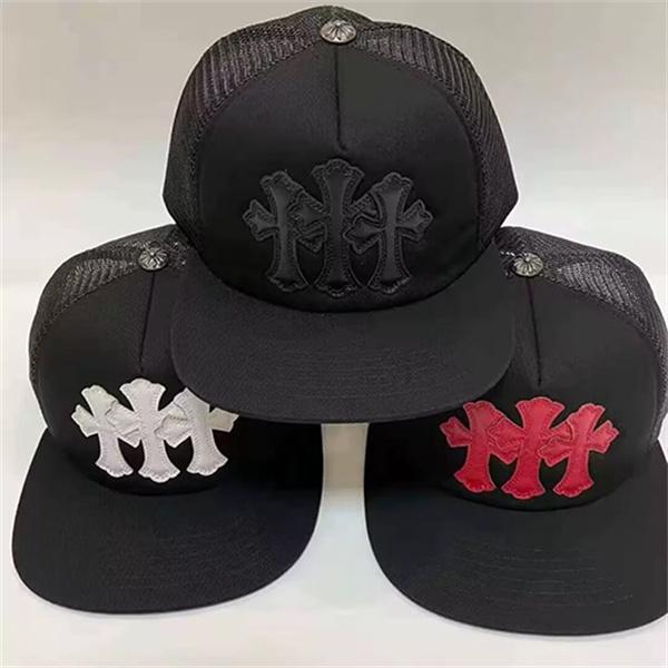 ブラック メッシュキャップ Chrome Hearts クロムハーツ コピー CHロゴ刺繍 フラットバイザー 通気パネル ストリートアクセサリー