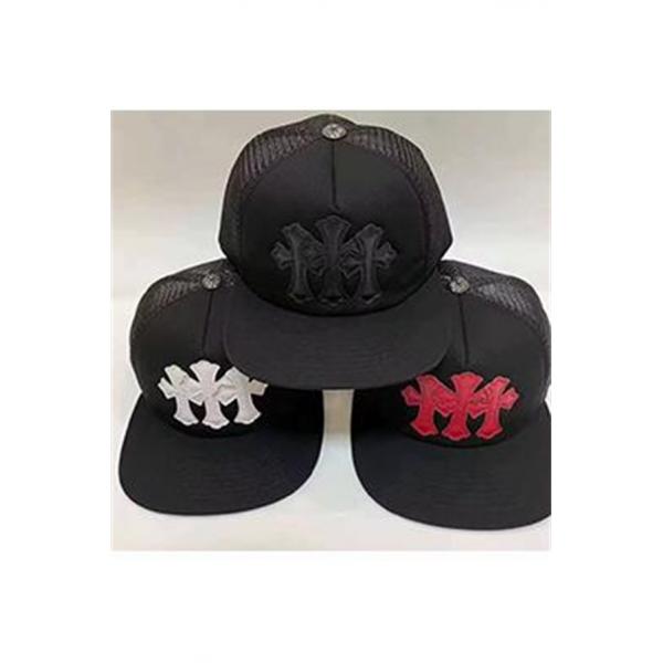 ブラック メッシュキャップ Chrome Hearts クロムハーツ コピー CHロゴ刺繍 フラットバイザー 通気パネル ストリートアクセサリー