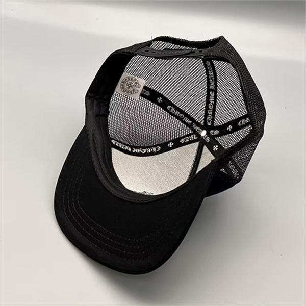 ブラック メッシュキャップ Chrome Hearts クロムハーツ コピー CHロゴ刺繍 フラットバイザー 通気パネル ストリートアクセサリー