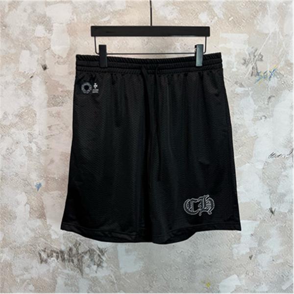 ブラック メッシュショーツ Chrome Hearts クロムハーツ コピー CHロゴ刺繍 ゴムウエスト ドローコード付き カジュアルハーフパンツ