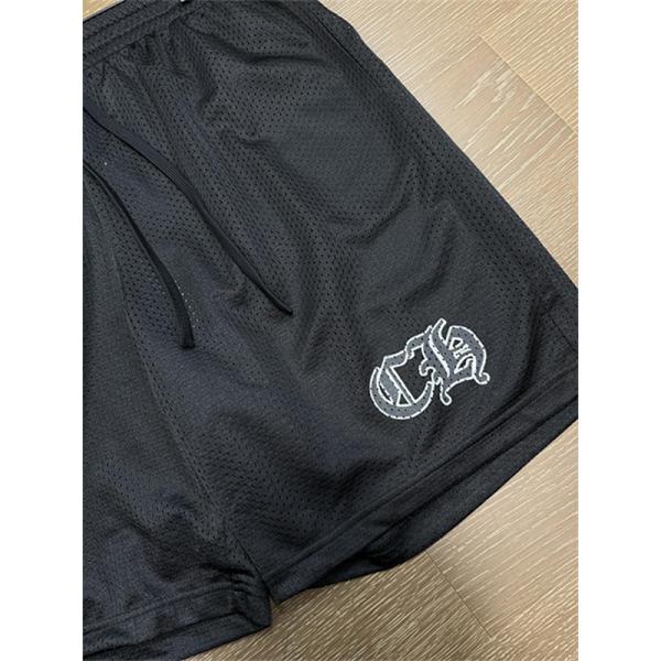 ブラック メッシュショーツ Chrome Hearts クロムハーツ コピー CHロゴ刺繍 ゴムウエスト ドローコード付き カジュアルハーフパンツ