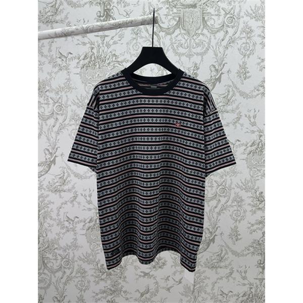 ブルー ホワイト ボーダー半袖Tシャツ クルーネック 細ピッチライン ゆったりシルエット カジュアルトップス