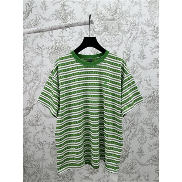  ブルー ホワイト ボーダー半袖Tシャツ クルーネック 細ピッチライン ゆったりシルエット カジュアルトップス