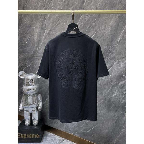 バックプリントTシャツ Chrome Hearts クロムハーツ コピー トーンオンクロス柄 半袖 丸首 ストリートカジュアル