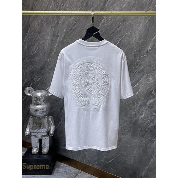 バックプリントTシャツ Chrome Hearts クロムハーツ コピー トーンオンクロス柄 半袖 丸首 ストリートカジュアル