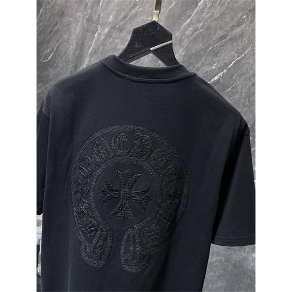 バックプリントTシャツ Chrome Hearts クロムハーツ コピー トーンオンクロス柄 半袖 丸首 ストリートカジュアル