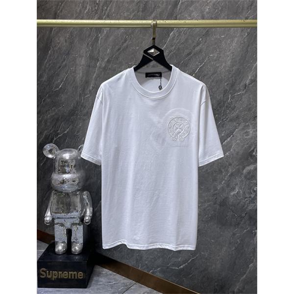 バックプリントTシャツ Chrome Hearts クロムハーツ コピー トーンオンクロス柄 半袖 丸首 ストリートカジュアル