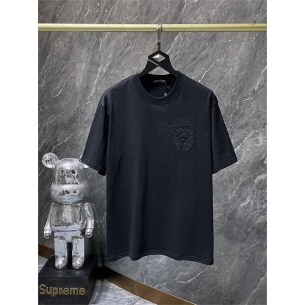 バックプリントTシャツ Chrome Hearts クロムハーツ コピー トーンオンクロス柄 半袖 丸首 ストリートカジュアル