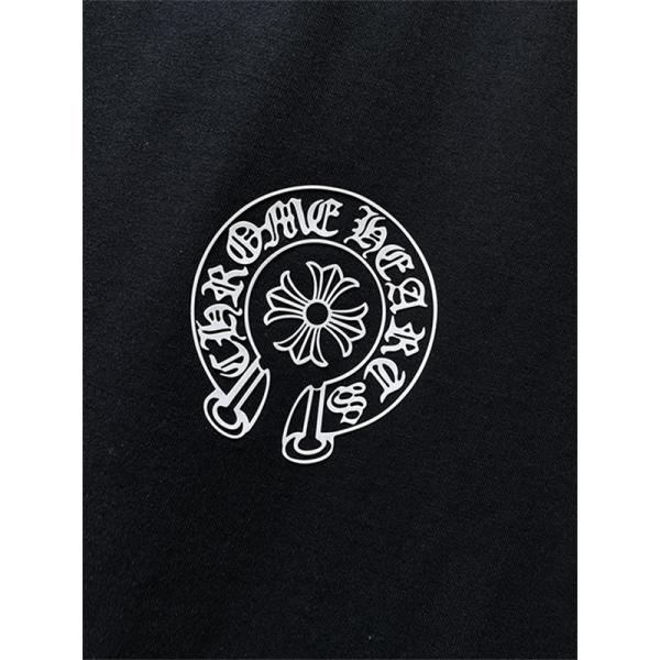 ブラック ホワイト 半袖Tシャツ Chrome Hearts クロムハーツ コピー 胸元サークルプリント カラーロゴ 丸首 カジュアルトップス