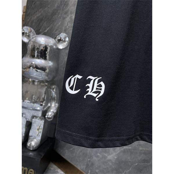 ブラック ホワイト 半袖Tシャツ Chrome Hearts クロムハーツ コピー 胸元サークルプリント カラーロゴ 丸首 カジュアルトップス