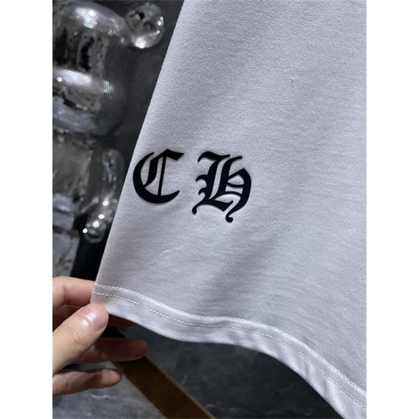 ブラック ホワイト 半袖Tシャツ Chrome Hearts クロムハーツ コピー 胸元サークルプリント カラーロゴ 丸首 カジュアルトップス