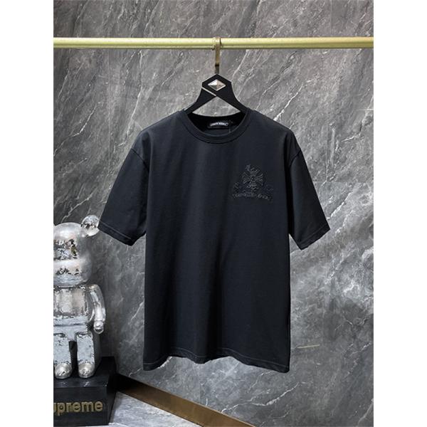 ブラック ホワイト 半袖Tシャツ Chrome Hearts クロムハーツ コピー トーンオンサークルロゴ バックグラフィック クルーネック リラックスシルエット