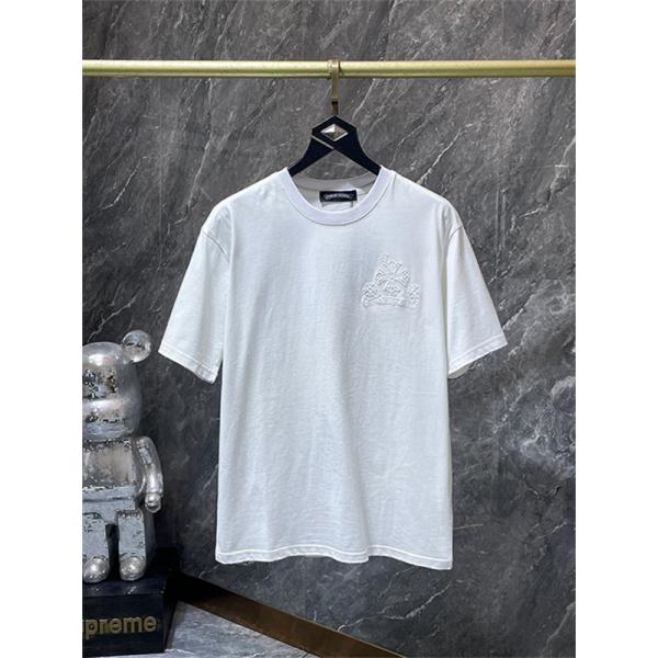 ブラック ホワイト 半袖Tシャツ Chrome Hearts クロムハーツ コピー トーンオンサークルロゴ バックグラフィック クルーネック リラックスシルエット