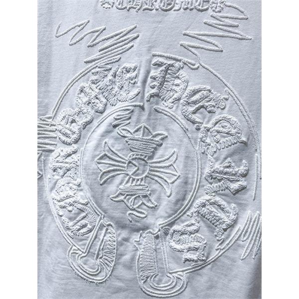 ブラック ホワイト 半袖Tシャツ Chrome Hearts クロムハーツ コピー トーンオンサークルロゴ バックグラフィック クルーネック リラックスシルエット