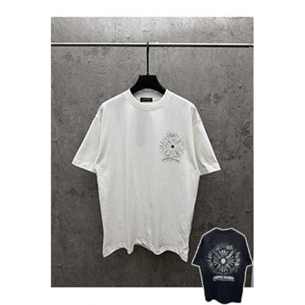  ブラック 半袖Tシャツ Chrome Hearts マルチカラークロスプリント クロムハーツ コピー ペイントスプラッシュ クルーネック ゆったりシルエット
