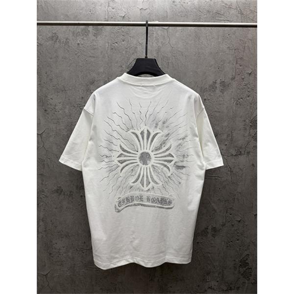  ブラック 半袖Tシャツ Chrome Hearts マルチカラークロスプリント クロムハーツ コピー ペイントスプラッシュ クルーネック ゆったりシルエット