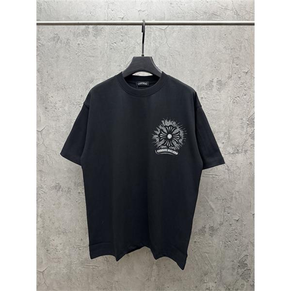  ブラック 半袖Tシャツ Chrome Hearts マルチカラークロスプリント クロムハーツ コピー ペイントスプラッシュ クルーネック ゆったりシルエット