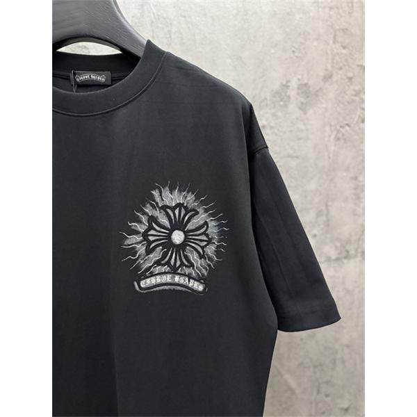  ブラック 半袖Tシャツ Chrome Hearts マルチカラークロスプリント クロムハーツ コピー ペイントスプラッシュ クルーネック ゆったりシルエット