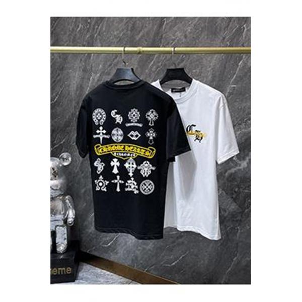 半袖Tシャツ Chrome Hearts クロムハーツ コピー フロントイエローリボンロゴ バック総柄グラフィック クルーネック