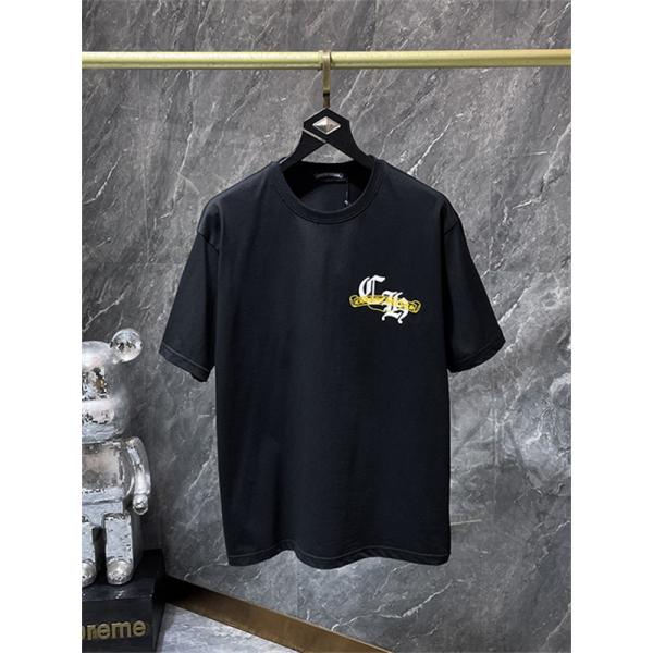半袖Tシャツ Chrome Hearts クロムハーツ コピー フロントイエローリボンロゴ バック総柄グラフィック クルーネック